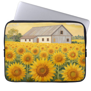 Zonnebloemveld Rustieke Schuur Landschap Laptop Sleeve