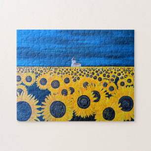 Zonnebloemveld Schilderij door Alfred Fox Legpuzzel