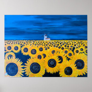 Zonnebloemveld Schilderij van Alfred Fox Poster