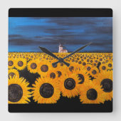 Zonnebloemveld Schilderij van Alfred Fox Vierkante Klok (Voorkant)