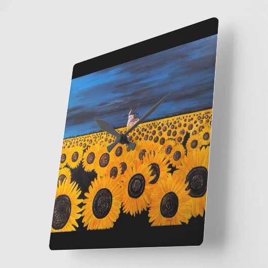 Zonnebloemveld Schilderij van Alfred Fox Vierkante Klok (Hoek)