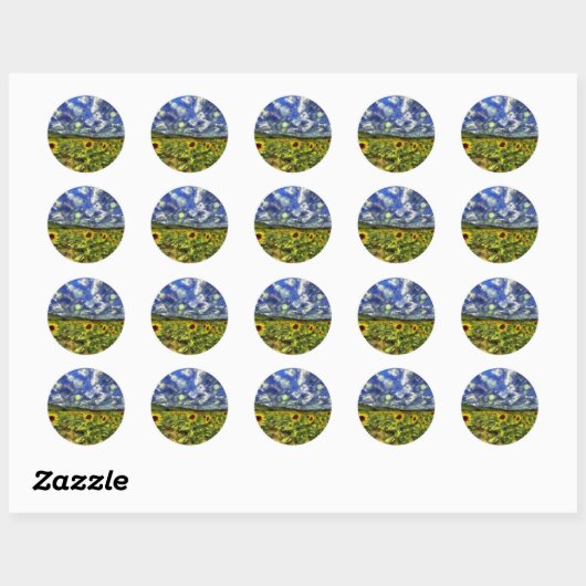 Zonnebloemveld Van Gogh Ronde Sticker (Vel)