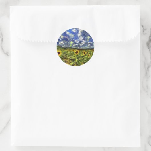Zonnebloemveld Van Gogh Ronde Sticker (Tas)