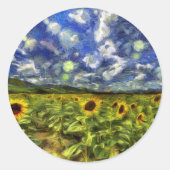 Zonnebloemveld Van Gogh Ronde Sticker (Voorkant)