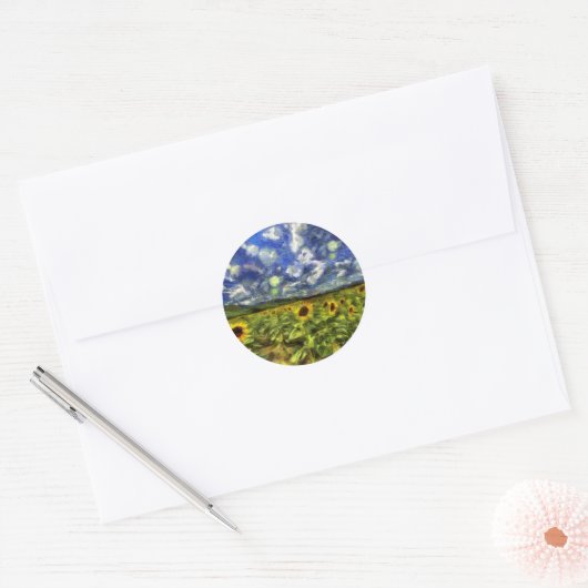 Zonnebloemveld Van Gogh Ronde Sticker (Envelop)