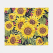 Zonnebloemveld: waterverf zwarte achtergrond fleece deken (Voorkant (Horizontaal))