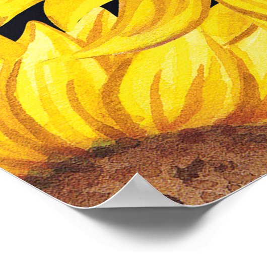 Zonnebloemveld: waterverf zwarte achtergrond poster (Hoek)