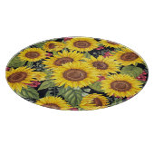 Zonnebloemveld: waterverf zwarte achtergrond snijplank (Hoek)