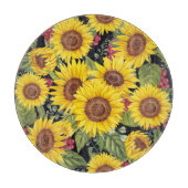 Zonnebloemveld: waterverf zwarte achtergrond snijplank (Voorkant)