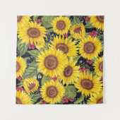 Zonnebloemveld: waterverf zwarte achtergrond wandkleed (Voorkant (horizontaal))