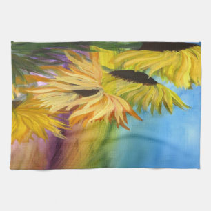 Zonnebloemveld Worpkussen van mijn kunstwerk Theedoek