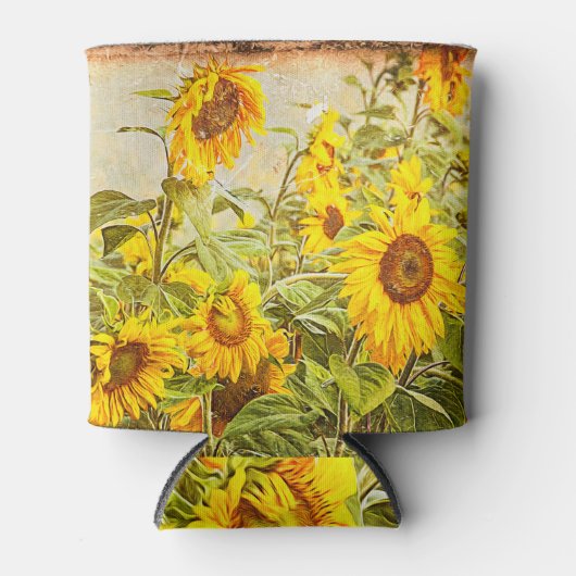 Zonnebloemveld Zomer Groen Geel Rustiek Blikjeskoeler (Voorkant)