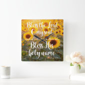 Zonnebloemveld Zonder de Heer van mijn Soul Script Vierkante Klok (Huis)