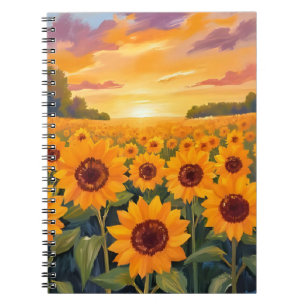 Zonnebloemveld Zonsondergang Landschap Schilderij Notitieboek