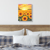 Zonnebloemveld Zonsondergang Landschapschilderij Canvas Afdruk (Insitu (Slaapkamer))