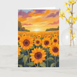 Zonnebloemveld Zonsondergang Landschapschilderij Kaart