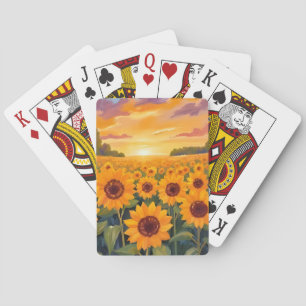 Zonnebloemveld Zonsondergang Landschapschilderij Pokerkaarten