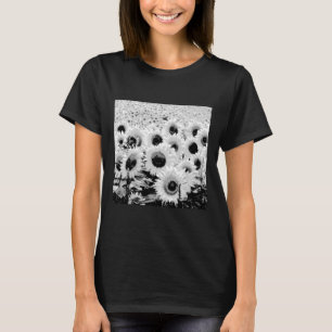 Zonnebloemveld - zwart, wit en grijs t-shirt