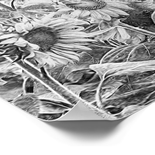 Zonnebloemveld  zwart-wit ontkoppeling poster (Hoek)