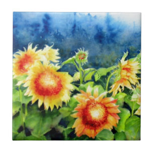 Zonnebloemvelden 2, gele zonnebloemen tegeltje