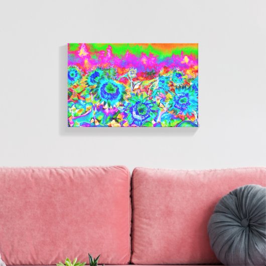 Zonnebloemvelden - blauw canvas afdruk (Insitu (Woonkamer))