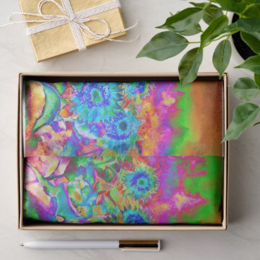 Zonnebloemvelden _ blauw tissuepapier (Geschenk)