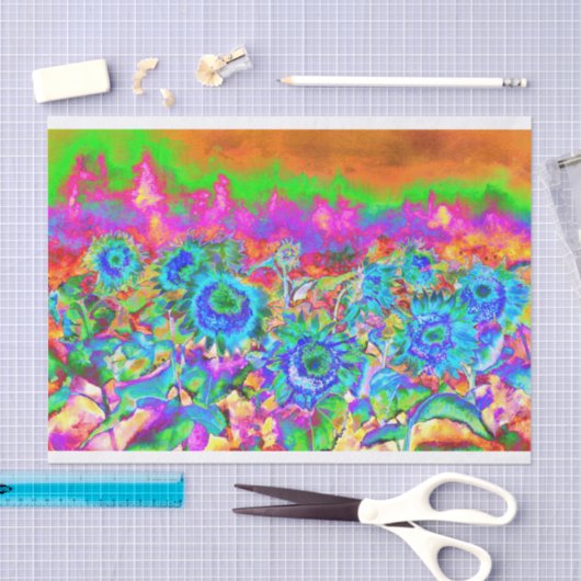 Zonnebloemvelden _ blauw tissuepapier (Craft)