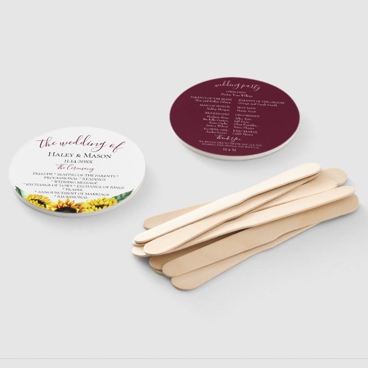 Zonnebloemvelden Bordeaux huwelijksprogramma Handwaaier (Niet-gemonteerd)