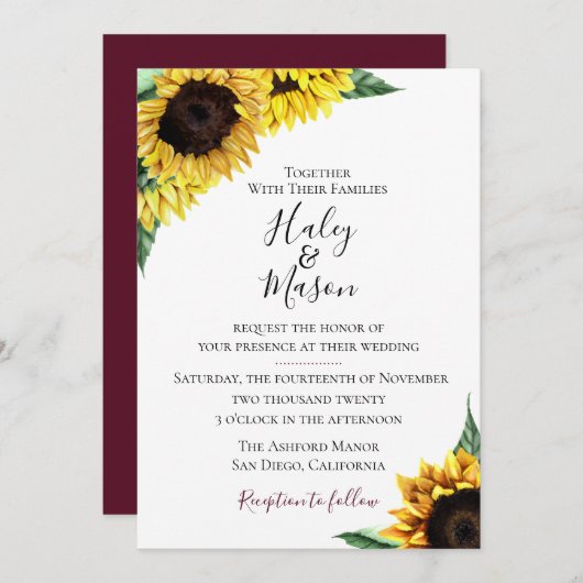 Zonnebloemvelden bruiloft uitnodiging (Voorkant / Achterkant)