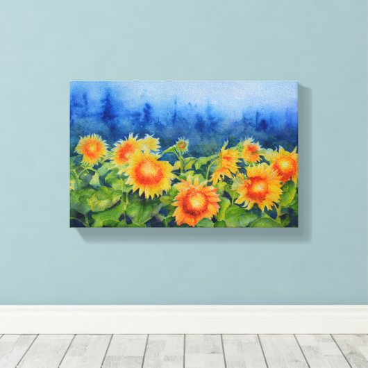Zonnebloemvelden Canvas Afdruk (Insitu (Houten vloer))