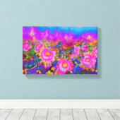 Zonnebloemvelden - roze canvas afdruk (Insitu (Houten vloer))