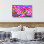Zonnebloemvelden - roze canvas afdruk (Insitu (Slaapkamer))