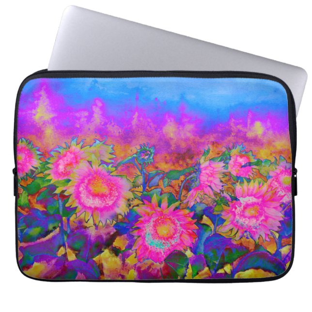 Zonnebloemvelden - roze laptop sleeve (Voorkant)