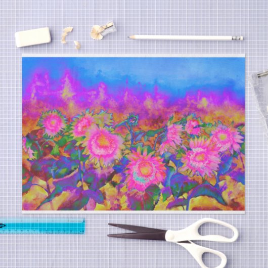 Zonnebloemvelden _ roze tissuepapier (Craft)