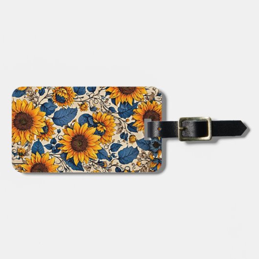 Zonnebloemvelden: stralend schoonheid kunstwerk bagagelabel (Voorkant horizontaal)
