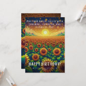 Zonnebloemvelden van Joy Birthday Flat Kaart (Voorkant / Achterkant in situ)
