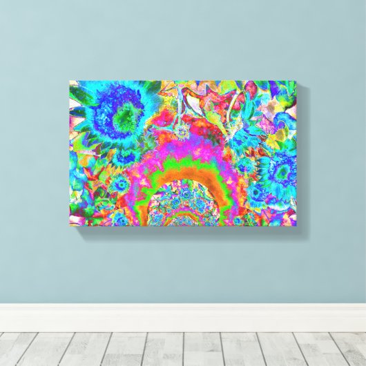 Zonnebloemvelden voor altijd - blauw canvas afdruk (Insitu (Houten vloer))