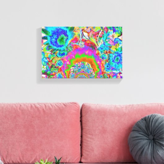 Zonnebloemvelden voor altijd - blauw canvas afdruk (Insitu (Woonkamer))