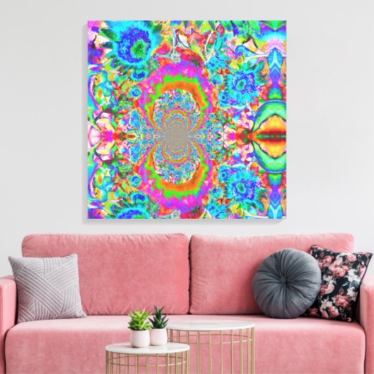 Zonnebloemvelden voor altijd - blauw canvas afdruk (Insitu (Woonkamer))