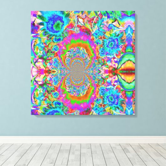 Zonnebloemvelden voor altijd - blauw canvas afdruk (Insitu (Houten vloer))