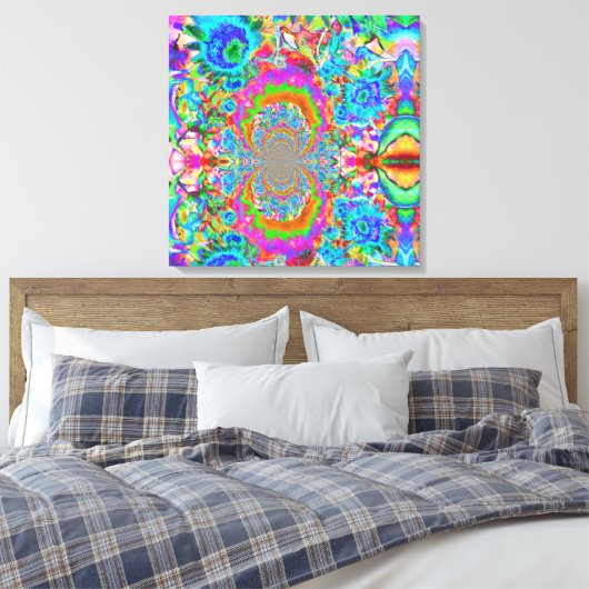 Zonnebloemvelden voor altijd - blauw canvas afdruk (Insitu (Slaapkamer))