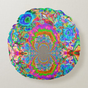 Zonnebloemvelden voor altijd - blauw rond kussen