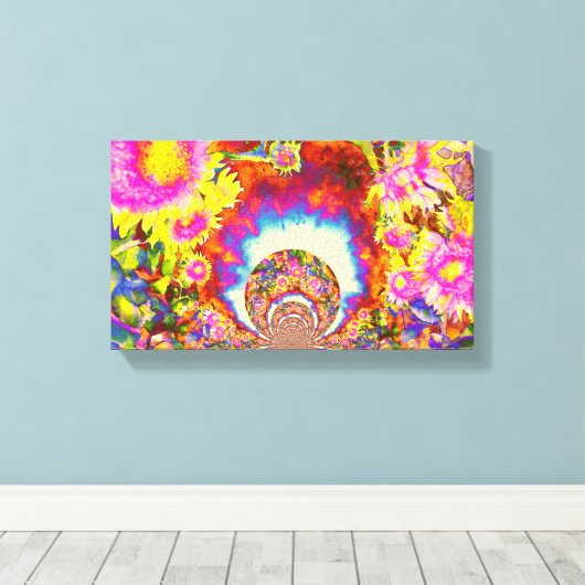 Zonnebloemvelden voor altijd - mandala canvas afdruk (Insitu (Houten vloer))
