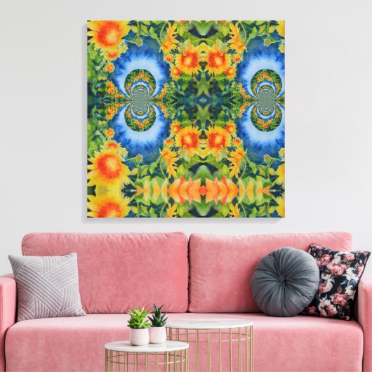 Zonnebloemvelden voor altijd, retro-surrealistisch canvas afdruk (Insitu (Woonkamer))