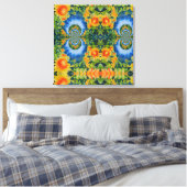 Zonnebloemvelden voor altijd, retro-surrealistisch canvas afdruk (Insitu (Slaapkamer))
