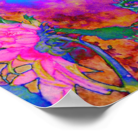 Zonnebloemvelden voor altijd, retroroze zonnebloem poster (Hoek)