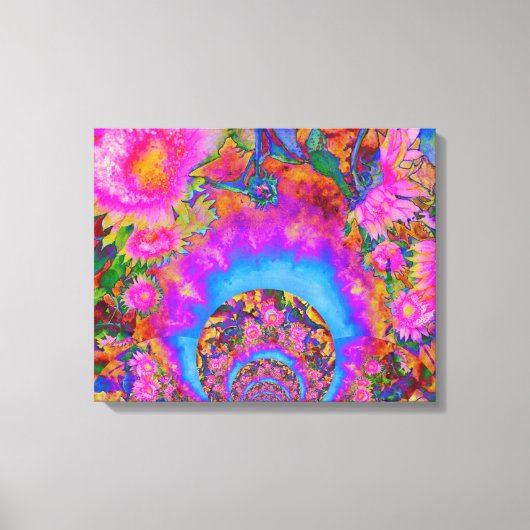 Zonnebloemvelden voor altijd - roze canvas afdruk (Voorkant)
