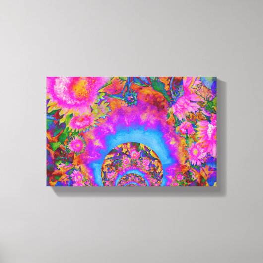 Zonnebloemvelden voor altijd - roze canvas afdruk (Voorkant)