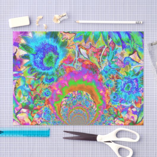 Zonnebloemvelden voor eeuwig blauw tissuepapier (Craft)