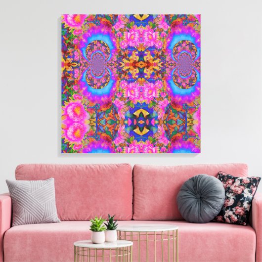 Zonnebloemvelden voor eeuwig roze canvas afdruk (Insitu (Woonkamer))